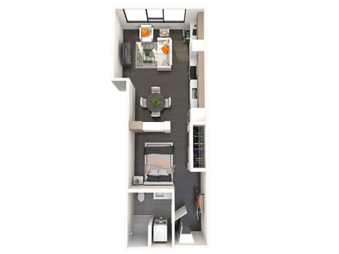 Floor plan for studio, 1 bath, 576 sqft